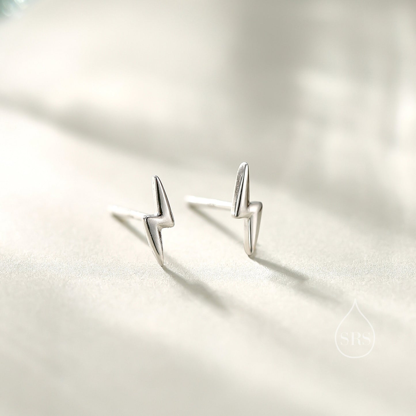 Lightning Bolt Stud Earrings in Sterling Silver, Silver or Gold, Delicate Stacking Earrings
