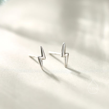 Lightning Bolt Stud Earrings in Sterling Silver, Silver or Gold, Delicate Stacking Earrings