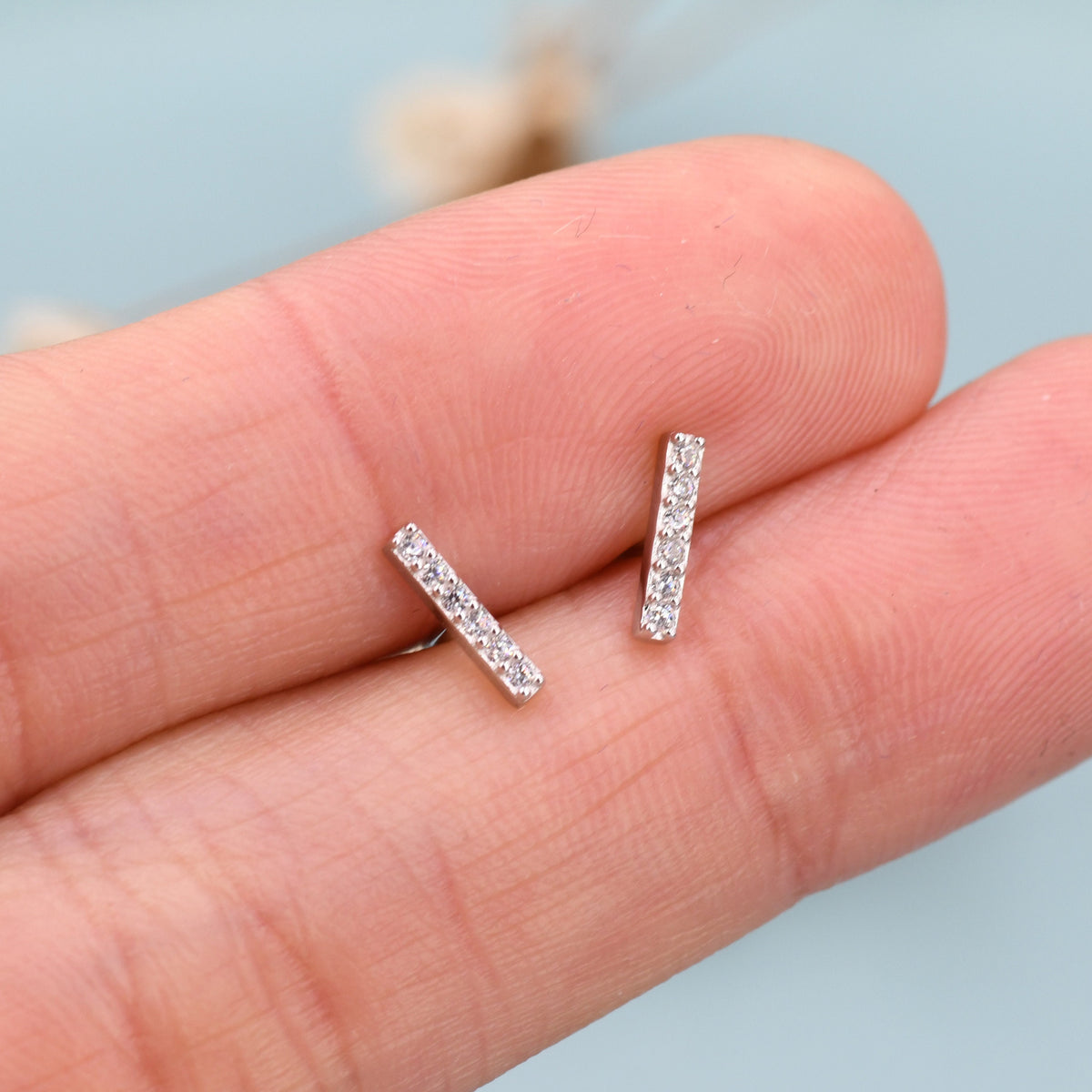CZ Bar Stud Earrings