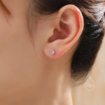Tiny Pink CZ Barbell Earrings in Sterling Silver, 3mm or 4mm CZ Screw Back Dot Earrings, Screwback Earrings, October Birthstone