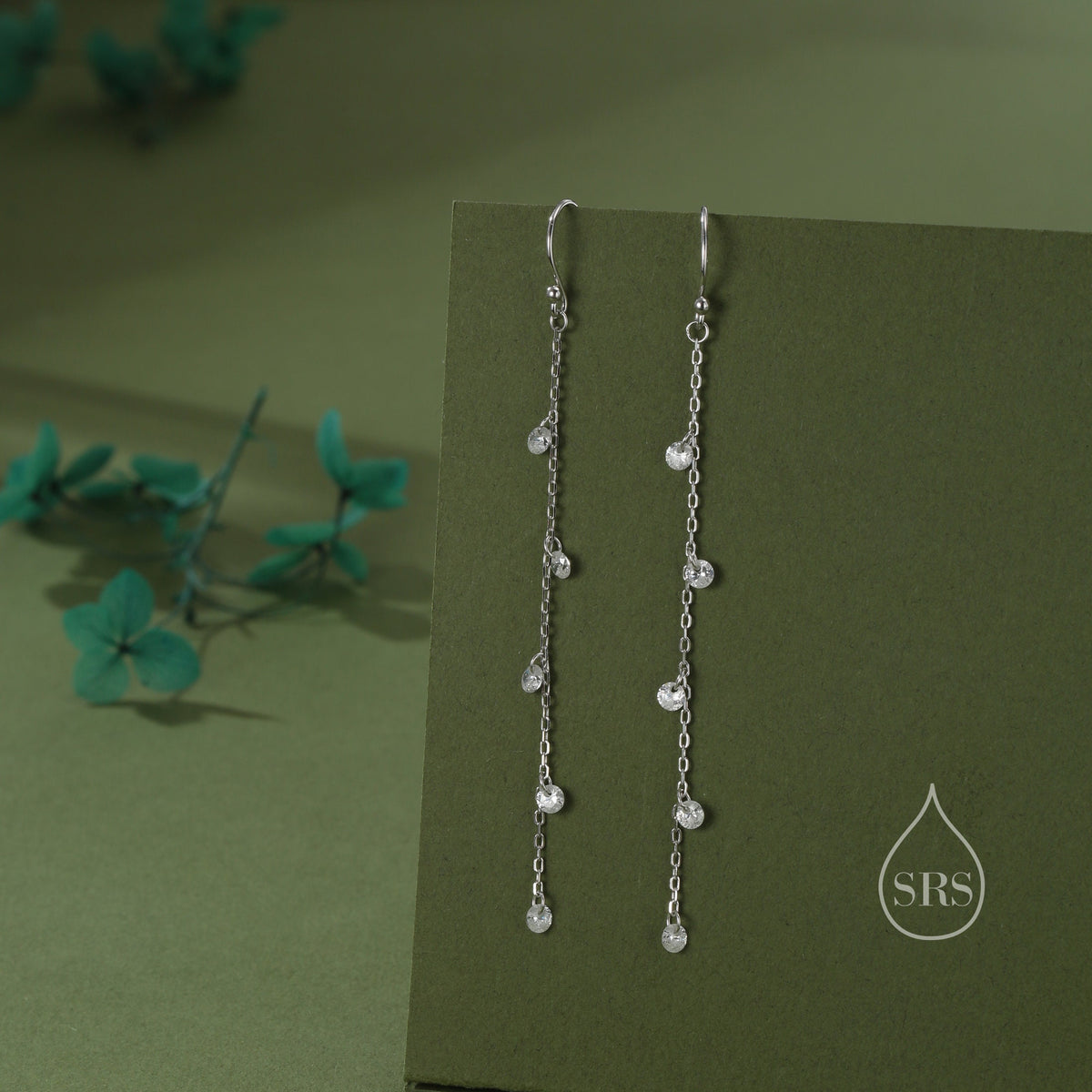 CZ Cascade Drop Hook Earrings in Sterling Silver, Silver or Gold or Rose Gold, Geometric CZ Dangle Drop Earrings, CZ Long Drop Earrings