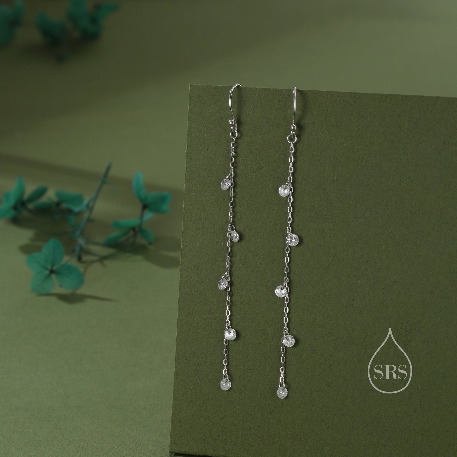 CZ Cascade Drop Hook Earrings in Sterling Silver, Silver or Gold or Rose Gold, Geometric CZ Dangle Drop Earrings, CZ Long Drop Earrings
