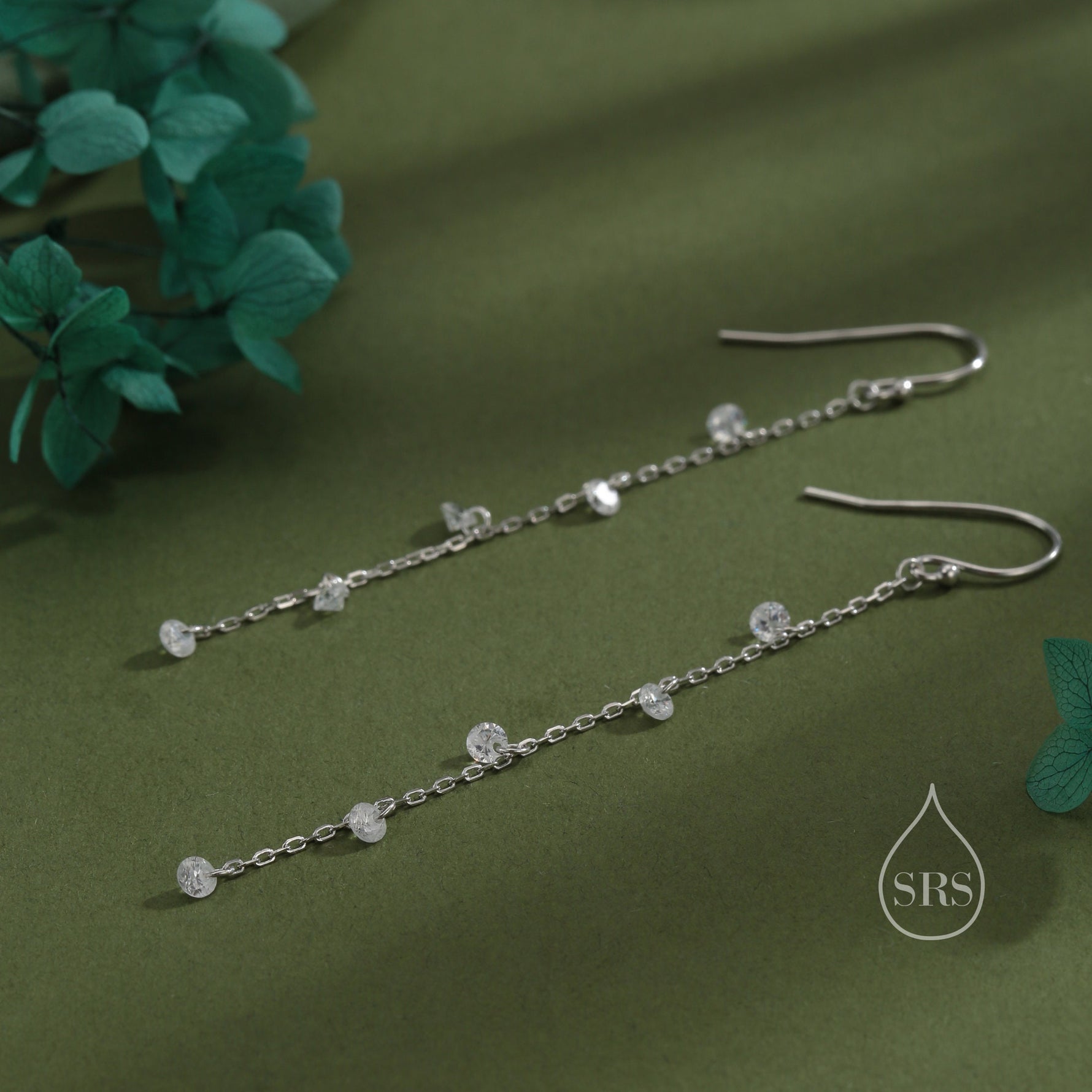 CZ Cascade Drop Hook Earrings in Sterling Silver, Silver or Gold or Rose Gold, Geometric CZ Dangle Drop Earrings, CZ Long Drop Earrings