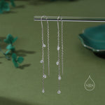 CZ Cascade Drop U Threader Earrings in Sterling Silver, Silver or Gold or Rose Gold, Geometric CZ Dangle Drop Earrings, CZ Long Drop Earring