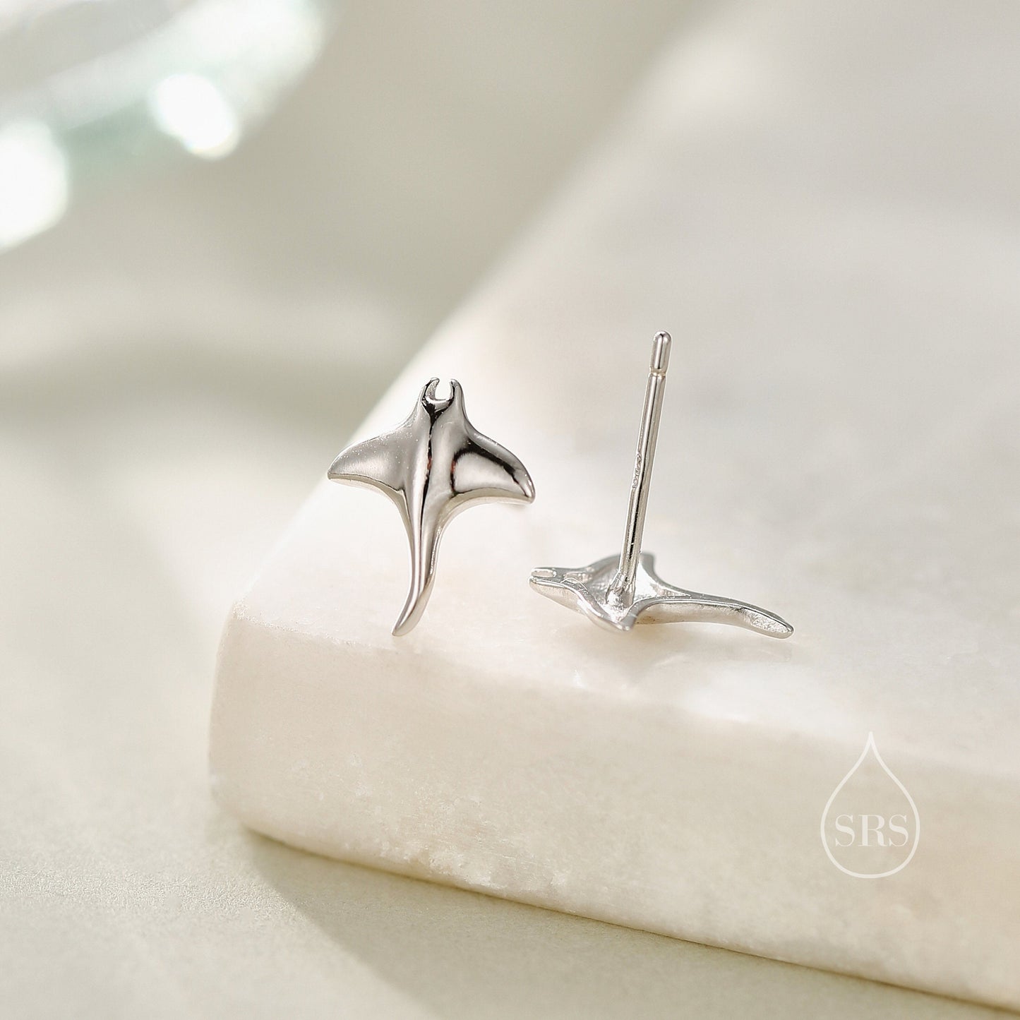 Sterling Silver Manta Ray Stud Earrings, Ocean Creature Fish Earrings, Cute and Quirky