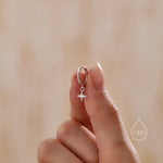 Tiny Four Point Star Huggie Hoop Earrings in Sterling Silver, Silver, Gold or Rose Gold, North Star Earrings, Sunburst Earrings, Celestial