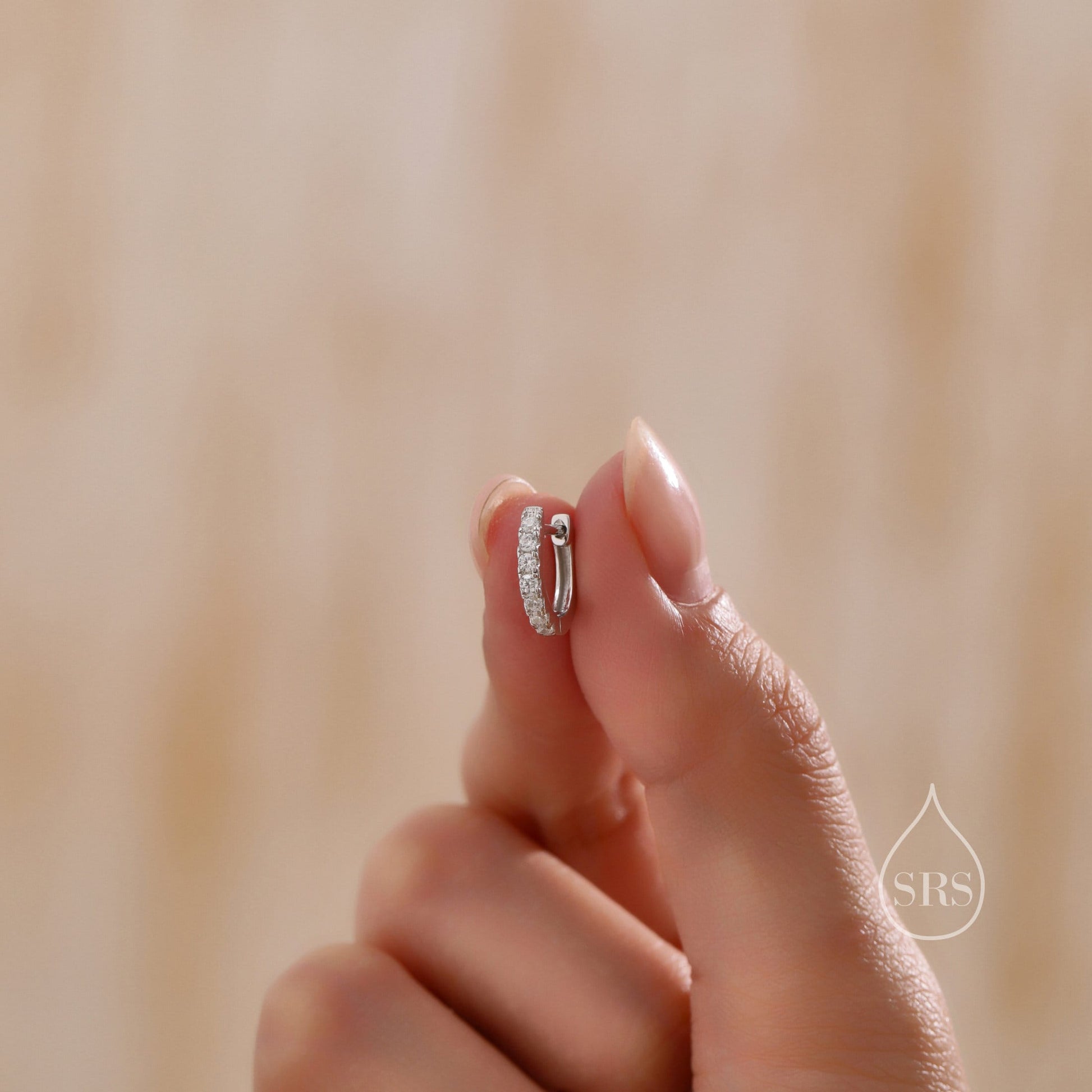 CZ Huggie Hoops in Sterling Silver, Silver or Gold, Minimalist Hoop Earrings, 8mm Hoops, cartilage hoops