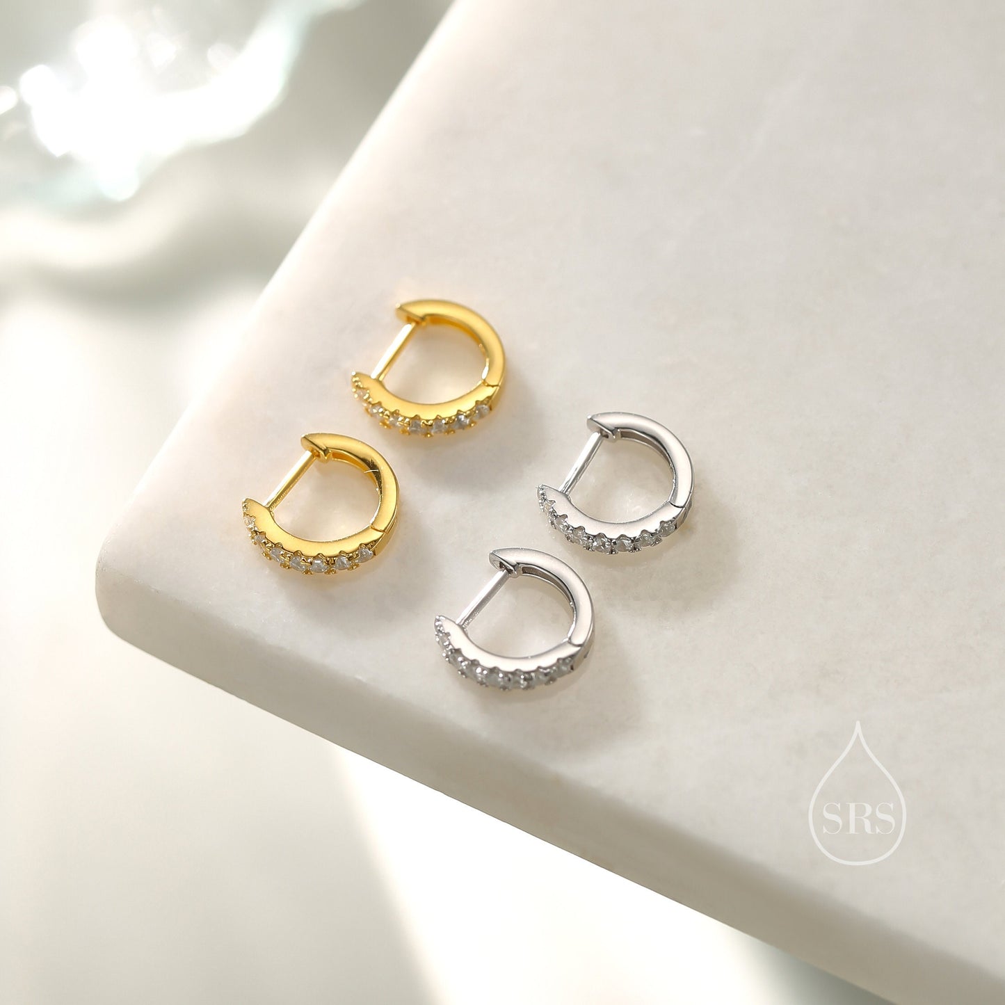 CZ Huggie Hoops in Sterling Silver, Silver or Gold, Minimalist Hoop Earrings, 8mm Hoops, cartilage hoops
