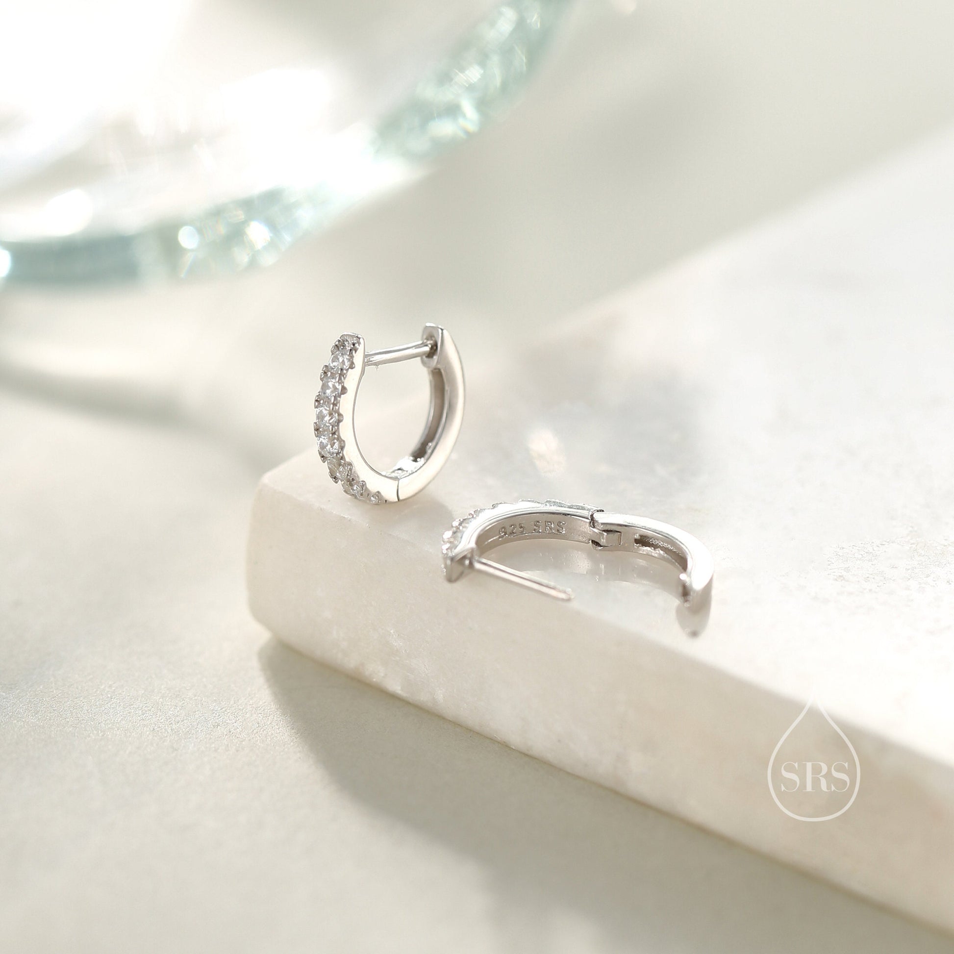 CZ Huggie Hoops in Sterling Silver, Silver or Gold, Minimalist Hoop Earrings, 8mm Hoops, cartilage hoops