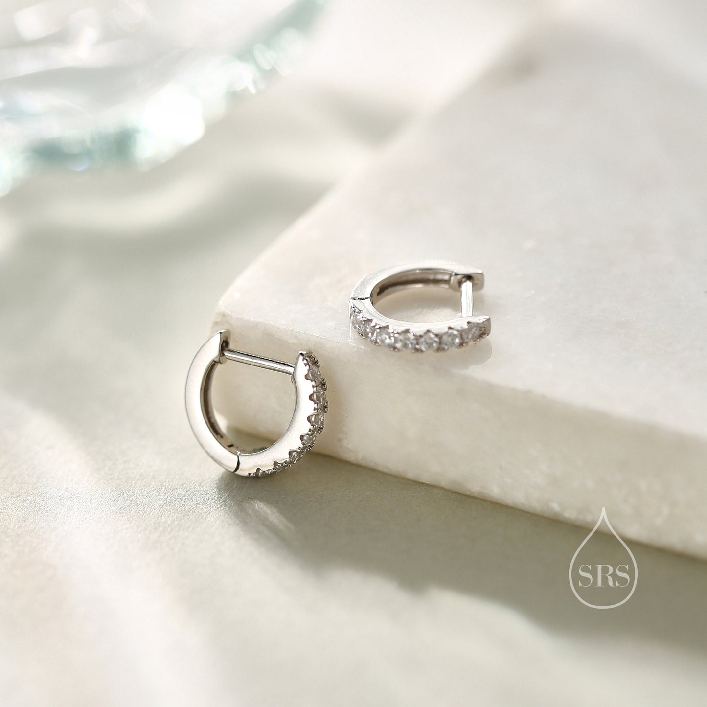 CZ Huggie Hoops in Sterling Silver, Silver or Gold, Minimalist Hoop Earrings, 8mm Hoops, cartilage hoops