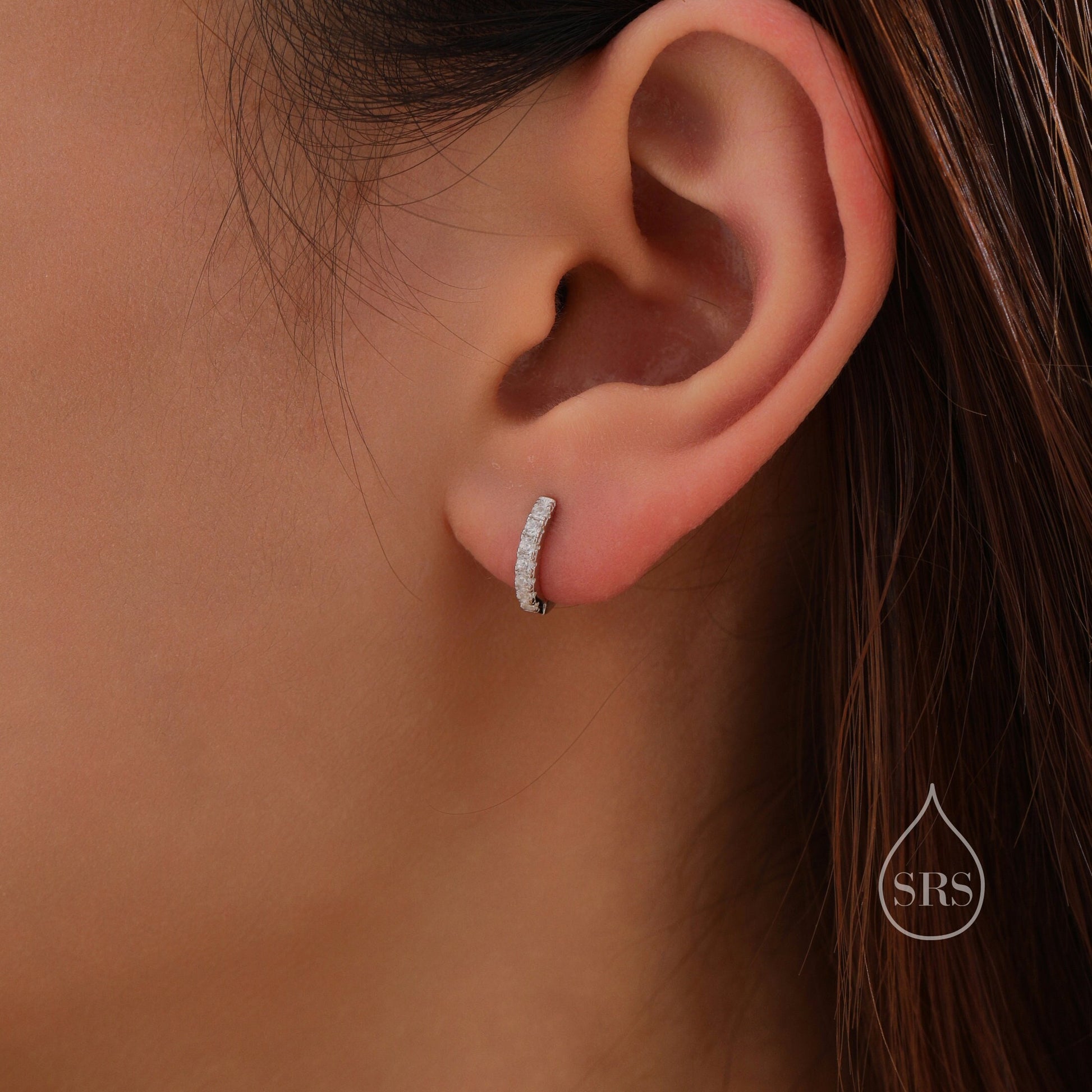 CZ Huggie Hoops in Sterling Silver, Silver or Gold, Minimalist Hoop Earrings, 8mm Hoops, cartilage hoops