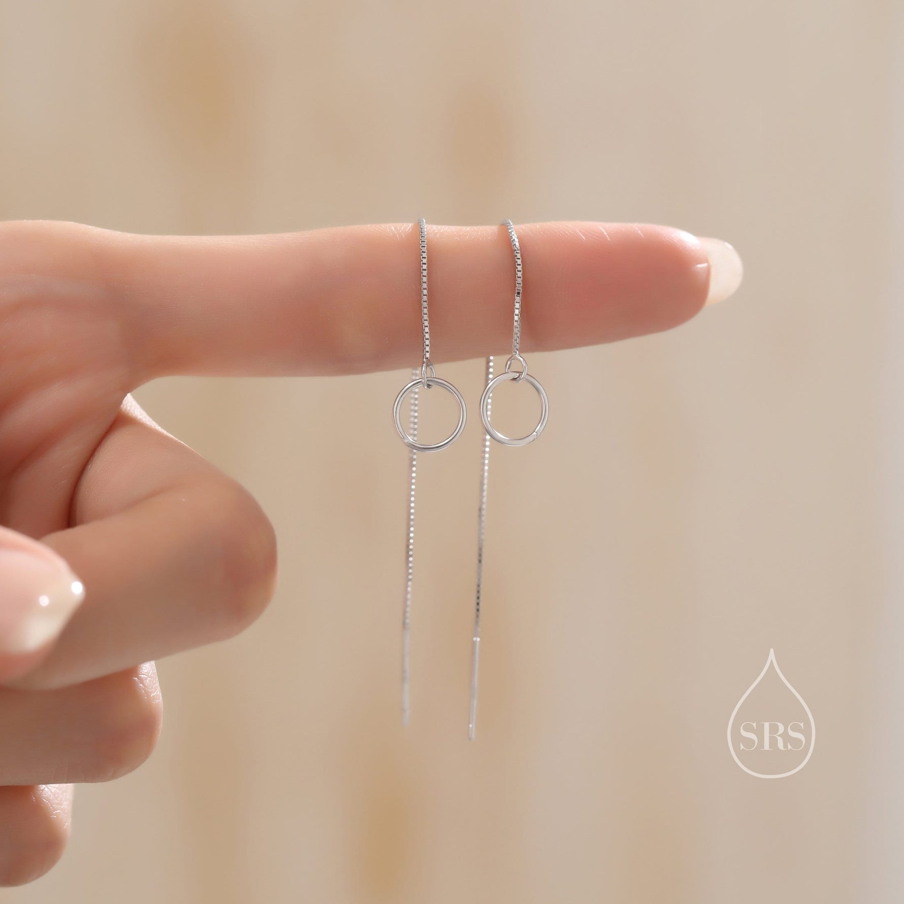 Sterling Silver Circle Ear Threaders, Silver or Gold, Open Circle Threader Earrings
