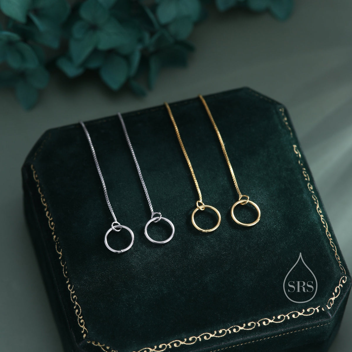 Sterling Silver Circle Ear Threaders, Silver or Gold, Open Circle Threader Earrings