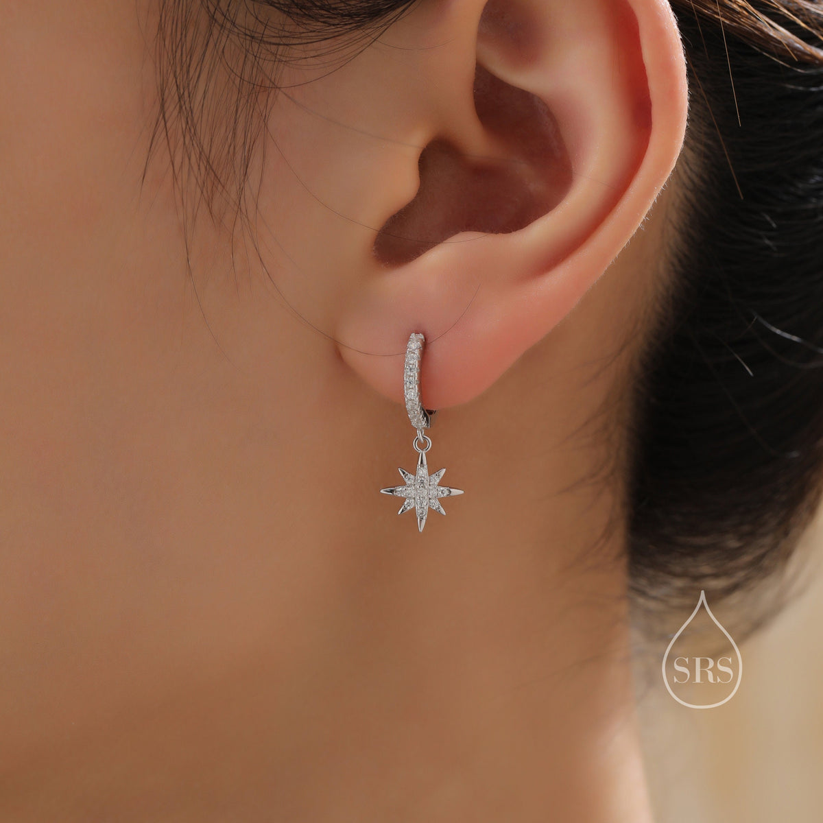 Sparkle CZ Starburst Huggie Hoop Earrings