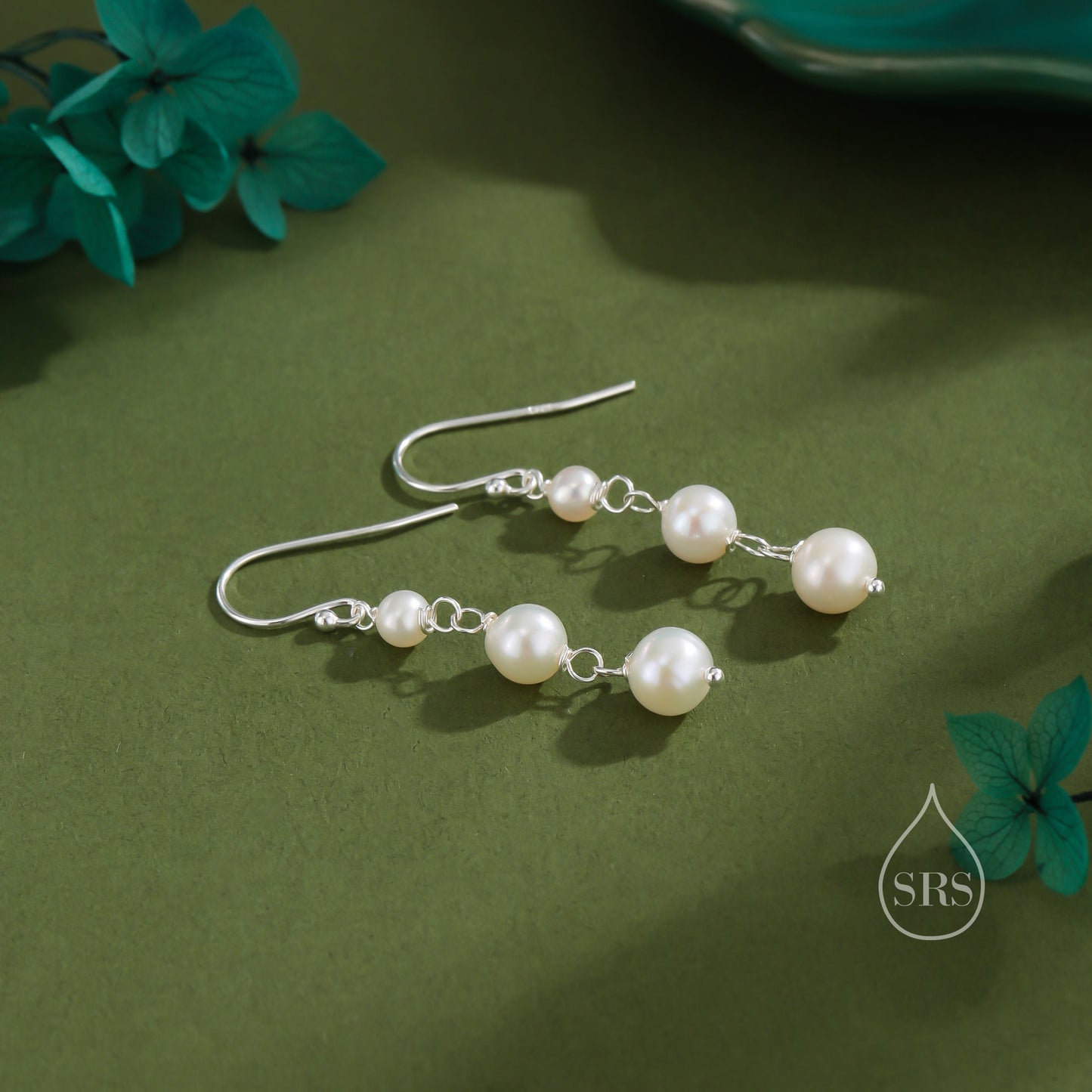 Natural Pearl Trio Drop Hook Earrings in Sterling Silver, Silver or Gold, Irregular Shape Pearl Drop Earrings, Natural Freshwater Pearls