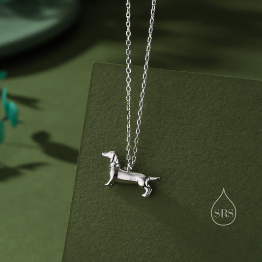 Sausage Dog Pendant Necklace in Sterling Silver, Silver or Gold or Rose Gold, Dachshund  Necklace, Fun and Playful Jewellery, Pet Jewellery