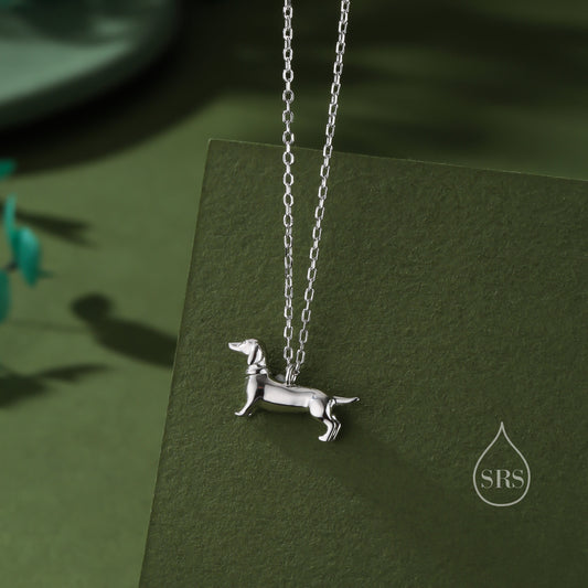 Sausage Dog Pendant Necklace in Sterling Silver, Silver or Gold or Rose Gold, Dachshund Necklace, Fun and Playful Jewellery, Pet Jewellery