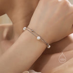 Sterling Silver Delicate Pearl and Silver Ball Beaded Bracelet, Double Layer, Silver or Gold, Real Freshwater Pearls, Natural Pearl Bracelet