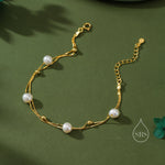Sterling Silver Delicate Pearl and Silver Ball Beaded Bracelet, Double Layer, Silver or Gold, Real Freshwater Pearls, Natural Pearl Bracelet