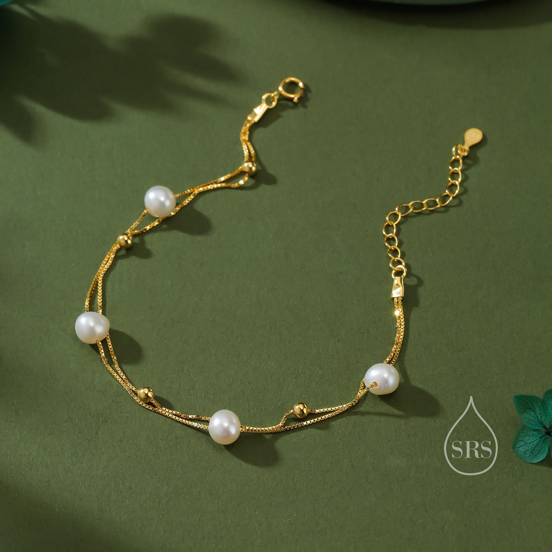 Sterling Silver Delicate Pearl and Silver Ball Beaded Bracelet, Double Layer, Silver or Gold, Real Freshwater Pearls, Natural Pearl Bracelet