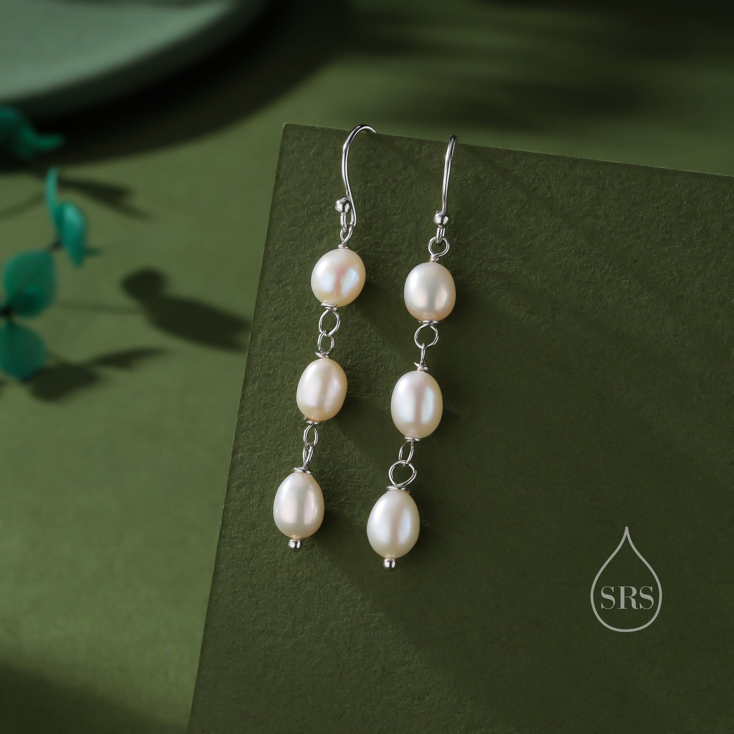 Oval Pearl Trio Drop Hook Earrings in Sterling Silver, Silver or Gold, Irregular Shape Pearl Drop Earrings, Natural Freshwater Pearls