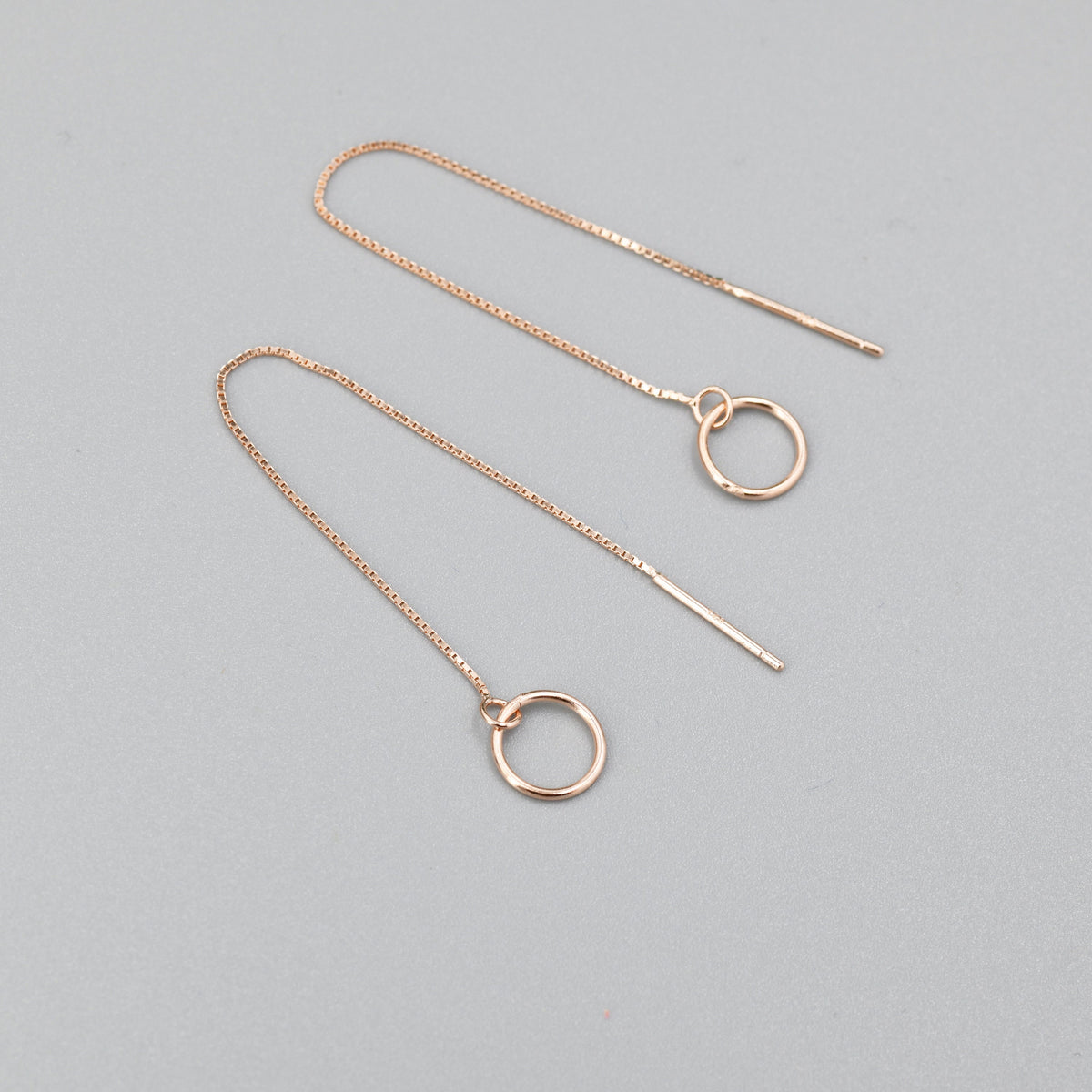 Sterling Silver Circle Ear Threaders, Silver or Gold, Open Circle Threader Earrings