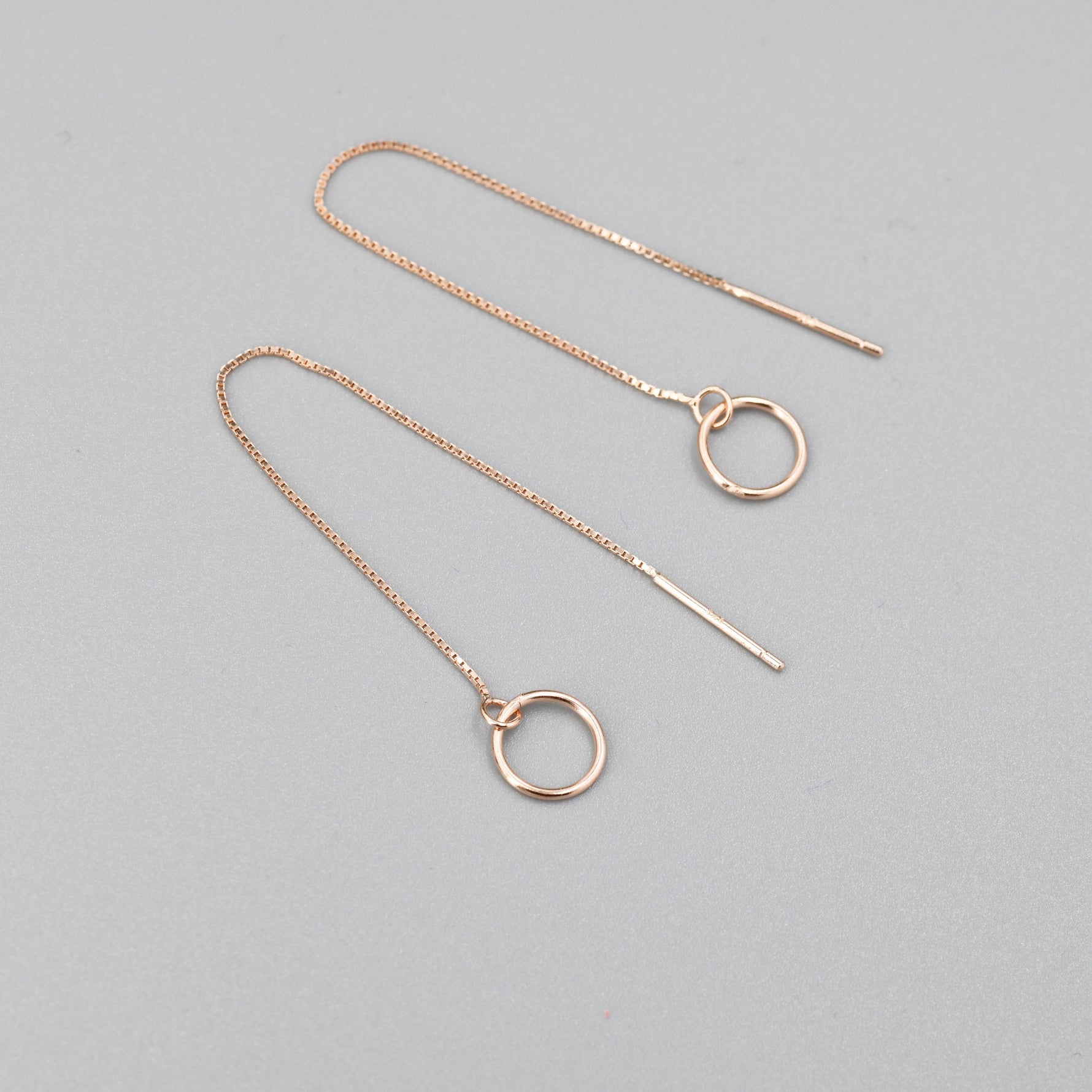 Sterling Silver Circle Ear Threaders, Silver or Gold, Open Circle Threader Earrings