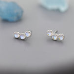 Sterling Silver Moonstone Trio Stud Earrings, Three Moonstone Earrings, Mermaid Colour Earrings, Simulated Moonstone Glass Earrings