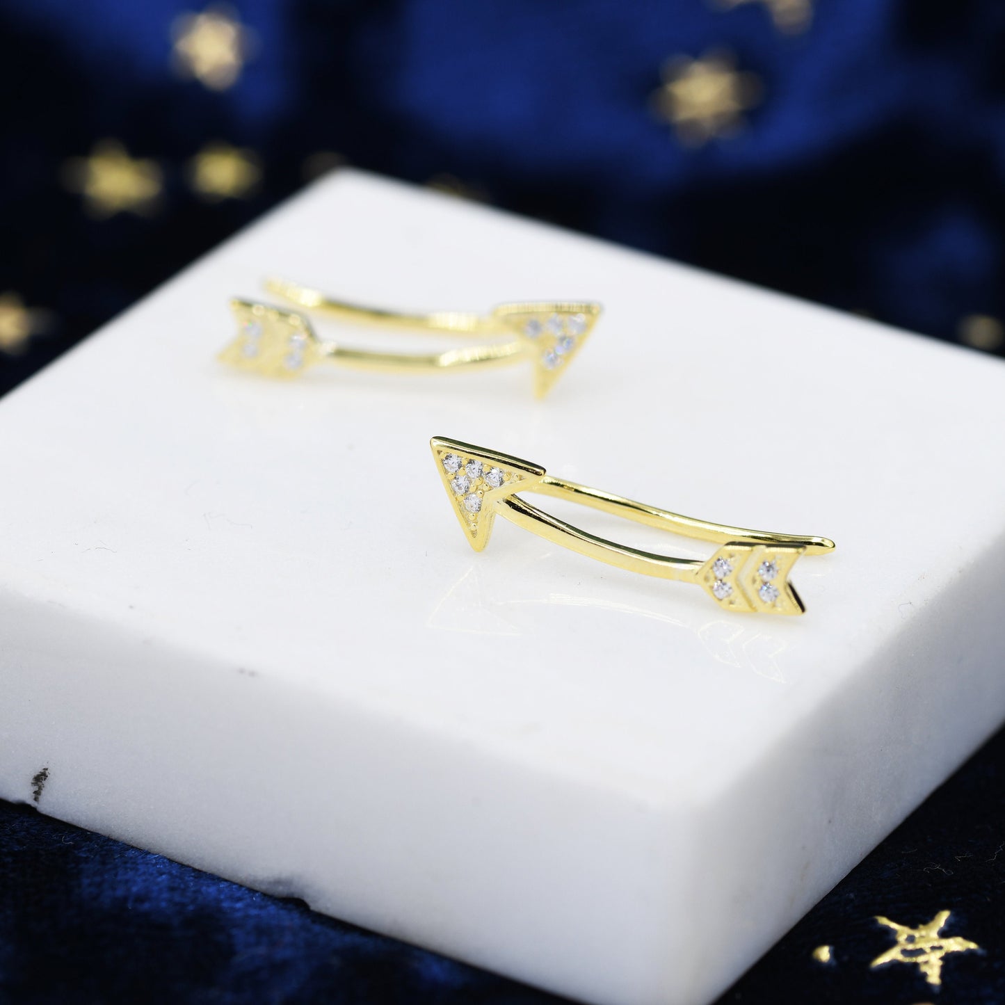 Arrow Crawler Earrings in Sterling Silver with CZ Crystals, Silver or Gold or Rose Gold, CZ Arrow Ear Crawlers, Ear Climbers