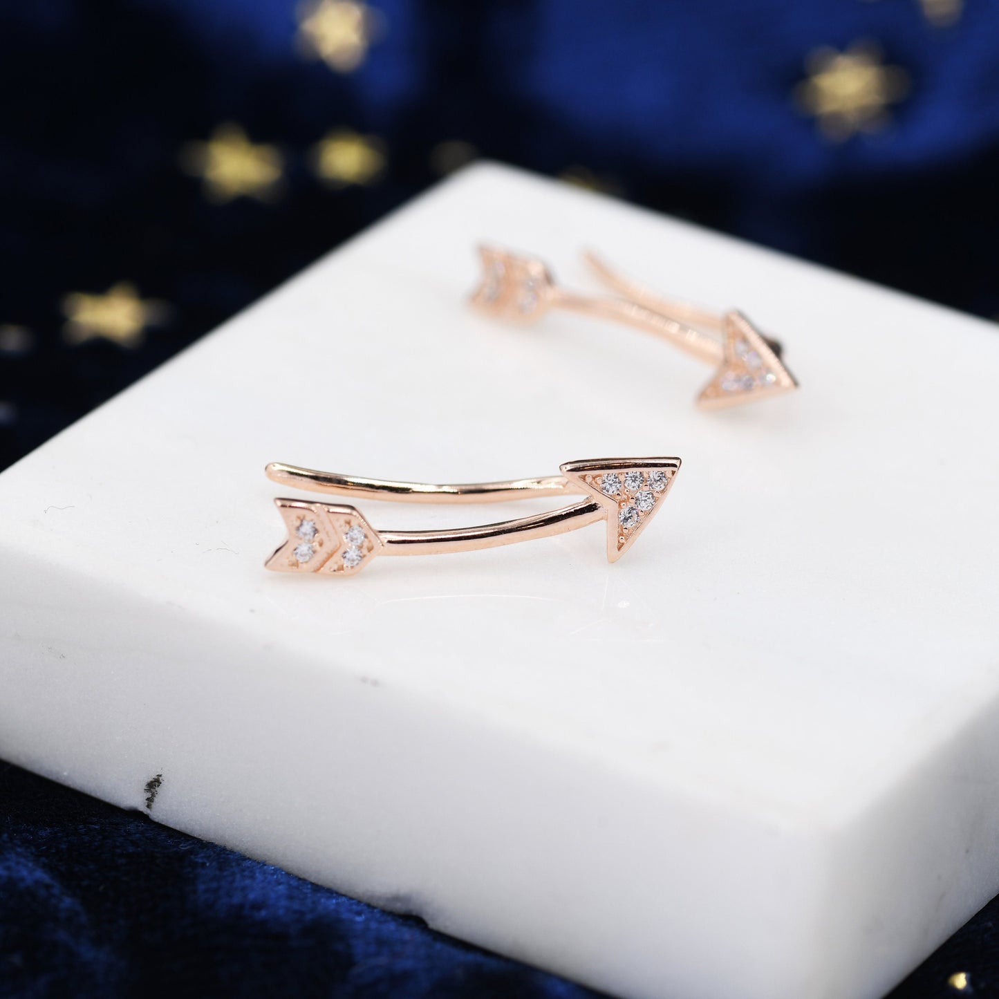 Arrow Crawler Earrings in Sterling Silver with CZ Crystals, Silver or Gold or Rose Gold, CZ Arrow Ear Crawlers, Ear Climbers