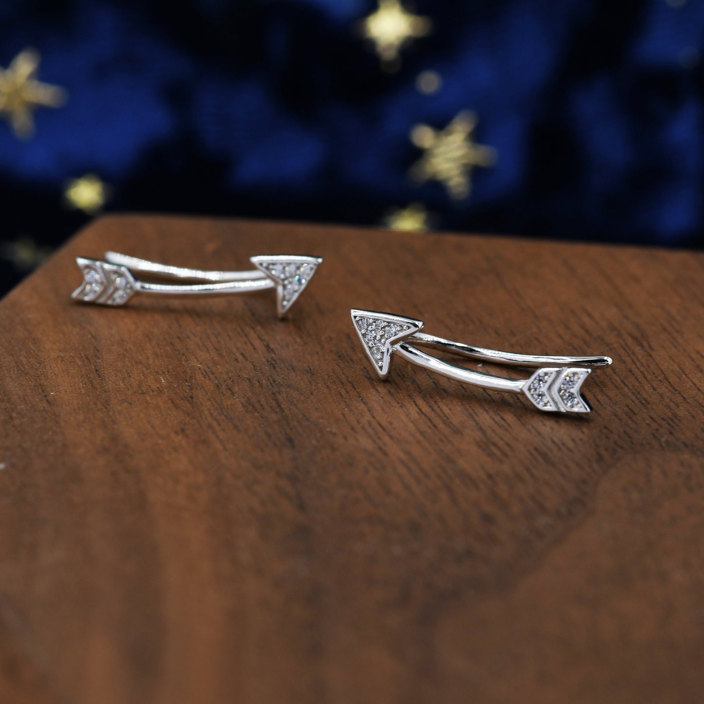 Arrow Crawler Earrings in Sterling Silver with CZ Crystals, Silver or Gold or Rose Gold, CZ Arrow Ear Crawlers, Ear Climbers