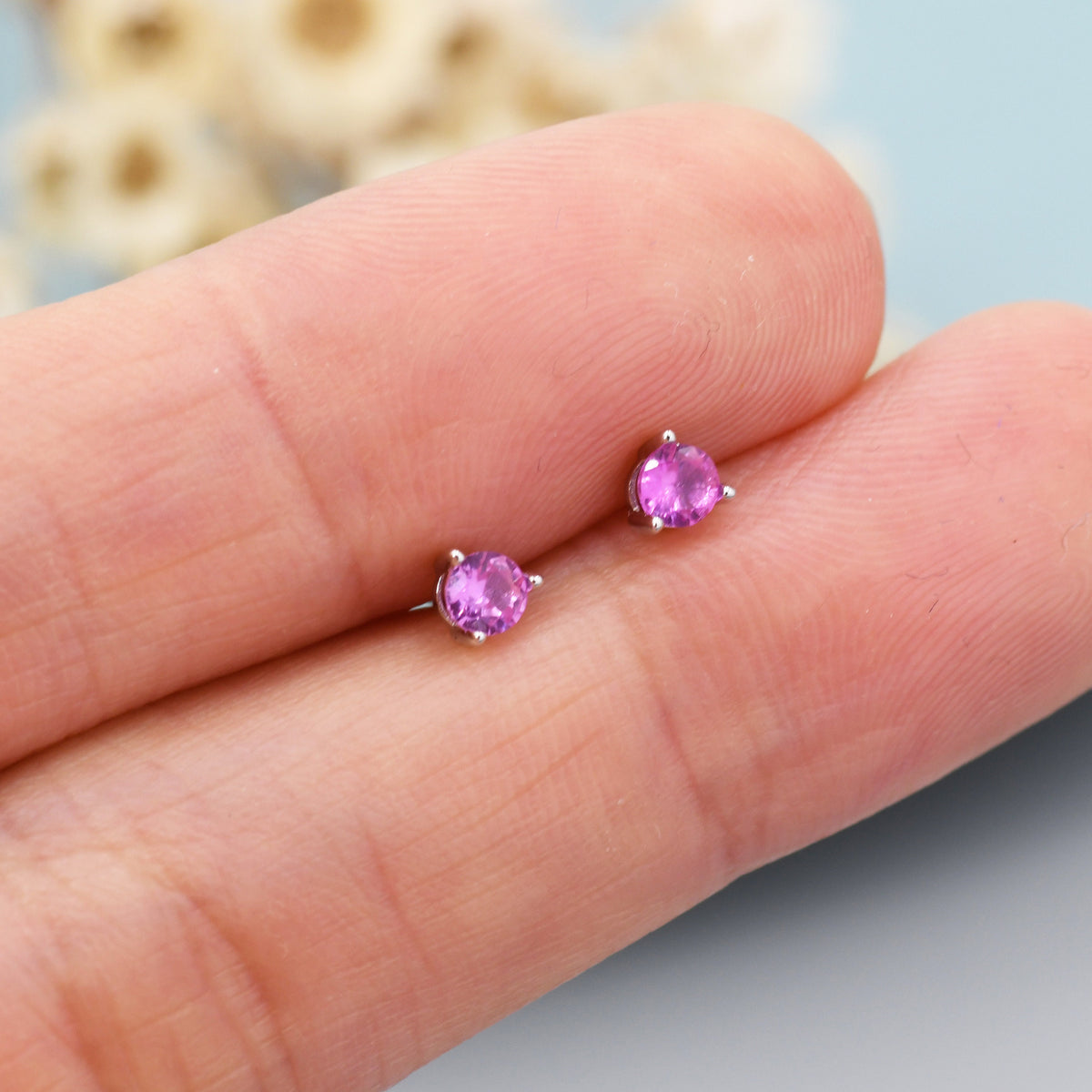 Ruby Pink CZ Tiny Stud Earrings