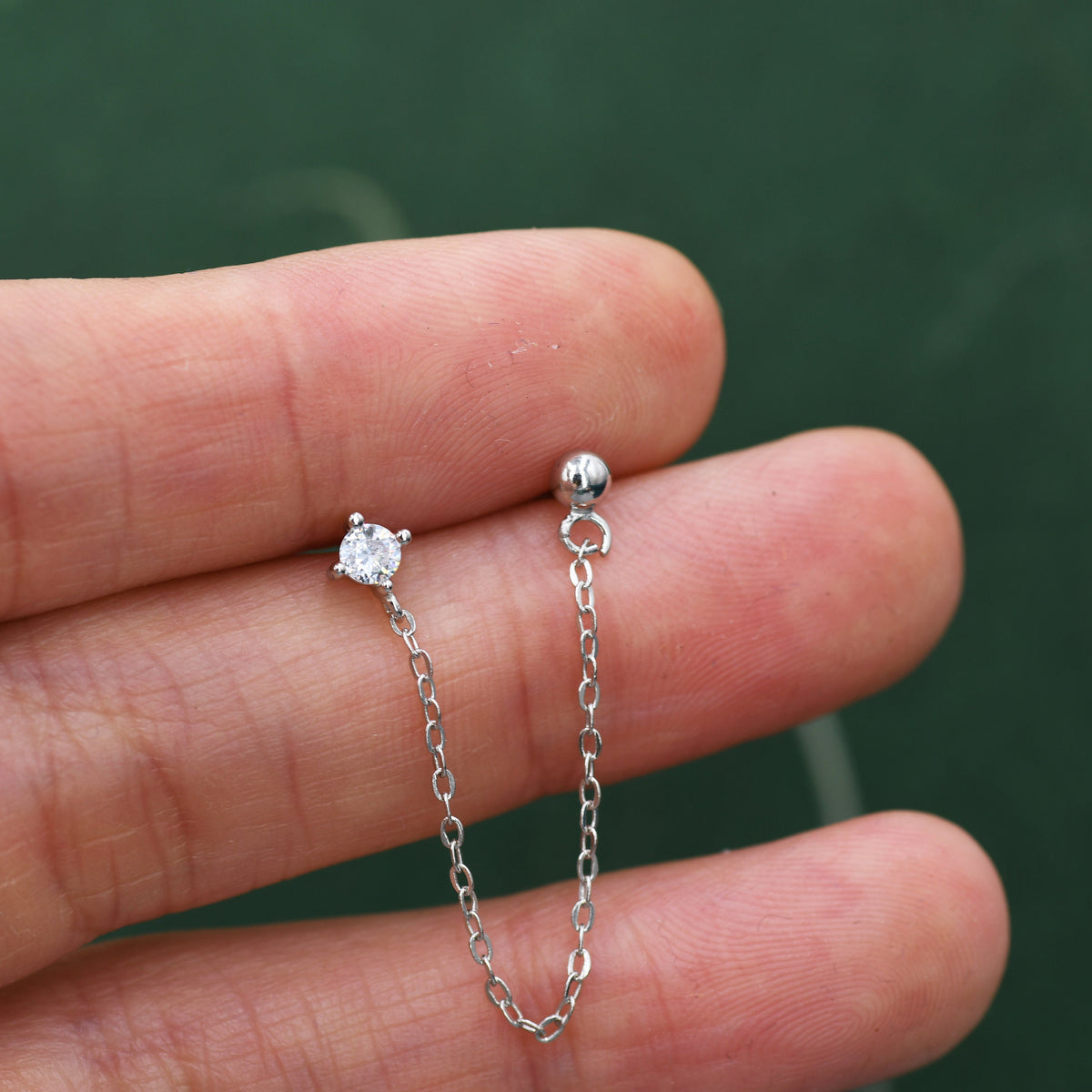 Asymmetric CZ Chain Stud Earrings