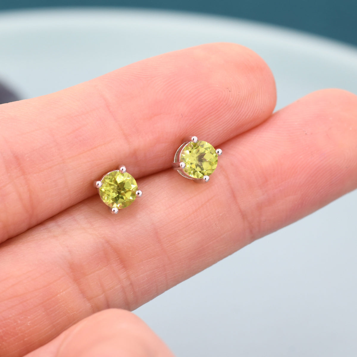 Sterling Silver Natural Peridot Stud Earrings, 5mm Prong Set, Genuine Peridot Gemstone Stud, Minimalist Style, August Birthstone