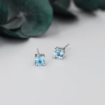Sterling Silver Natural Topaz Stud Earrings, 5mm Prong Set, Genuine Blue Topaz Gemstone Stud, Minimalist Style,