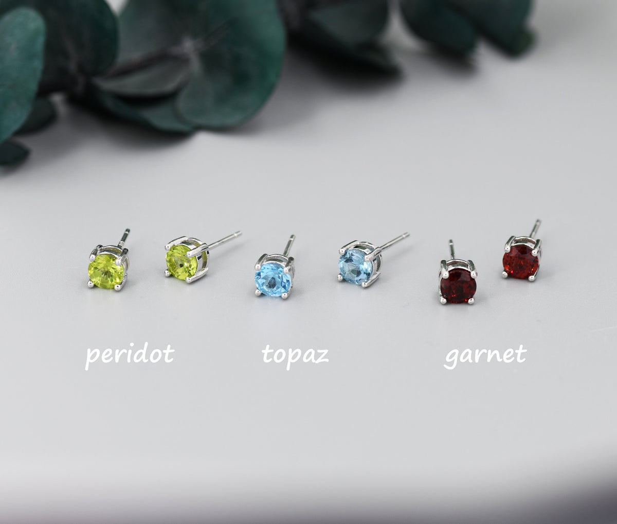 Sterling Silver Natural Garnet Stud Earrings, 5mm Prong Set, Genuine Garnet Gemstone Stud, Minimalist Style, January Birthstone