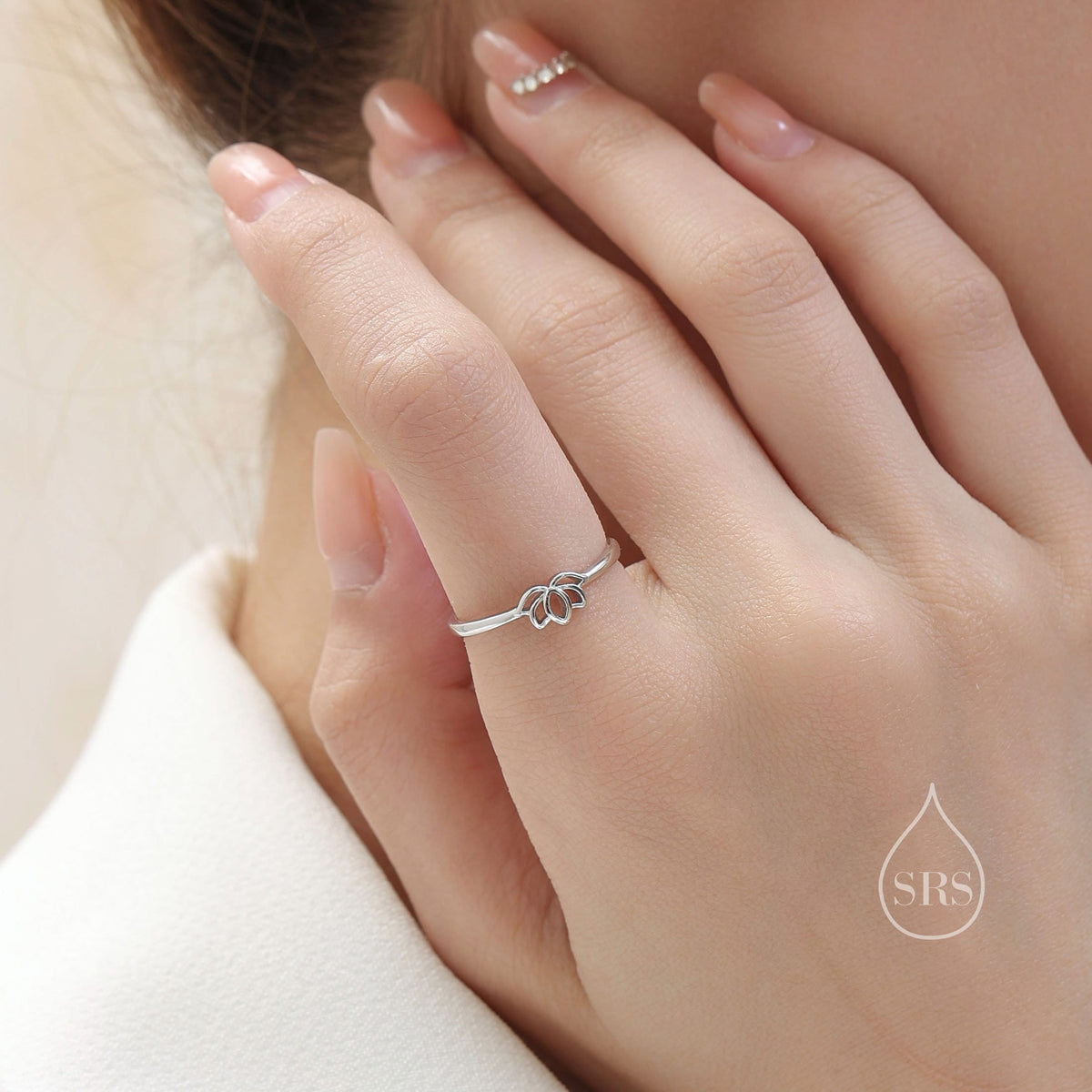 Sterling Silver Tiny Lotus Flower Ring, Adjustable Size, Delicate Lotus Ring, Lotus Flower Ring