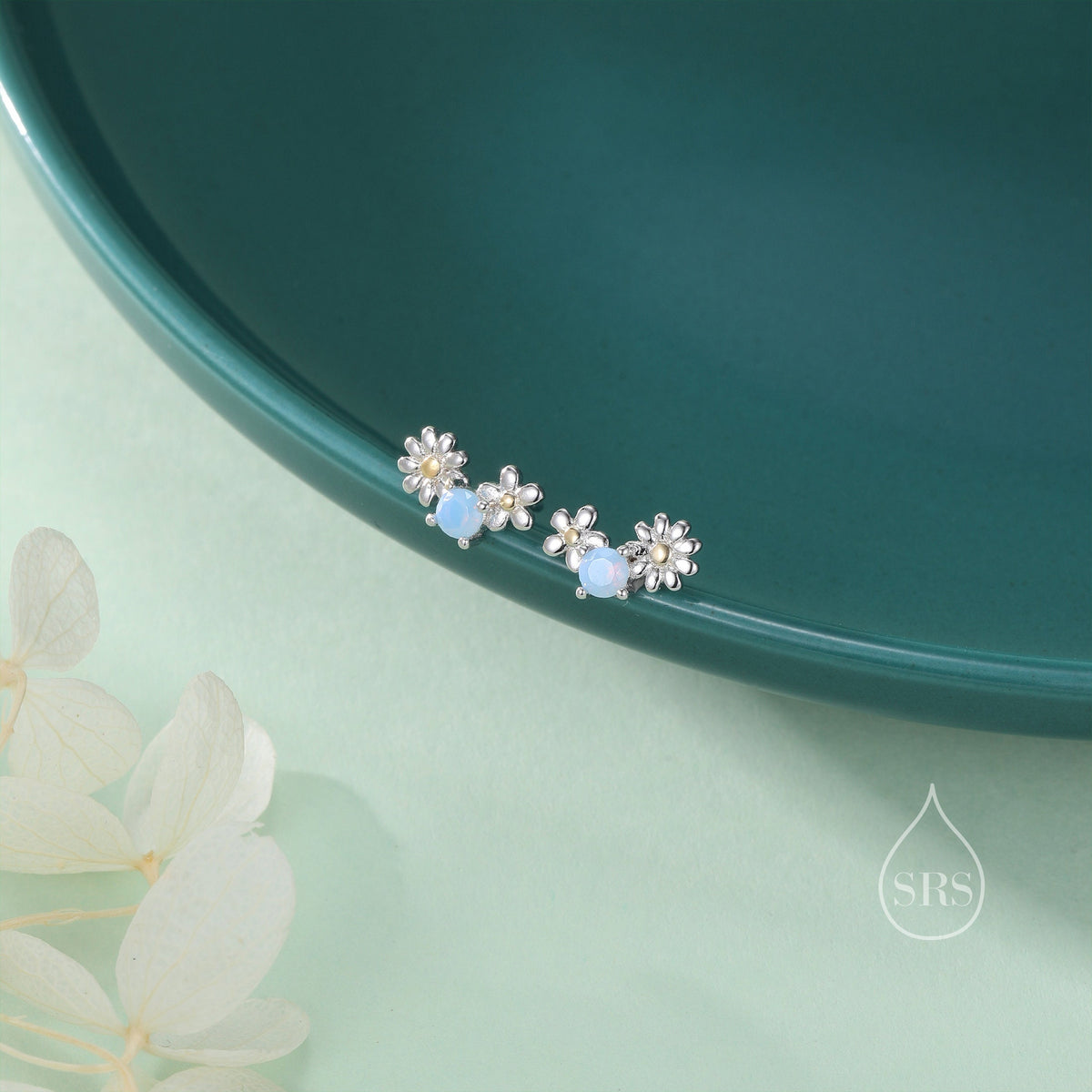 Tiny Forget Me Not Flower Bouquet CZ Stud Earrings in Sterling Silver, CZ Flower Cluster Stud Earrings