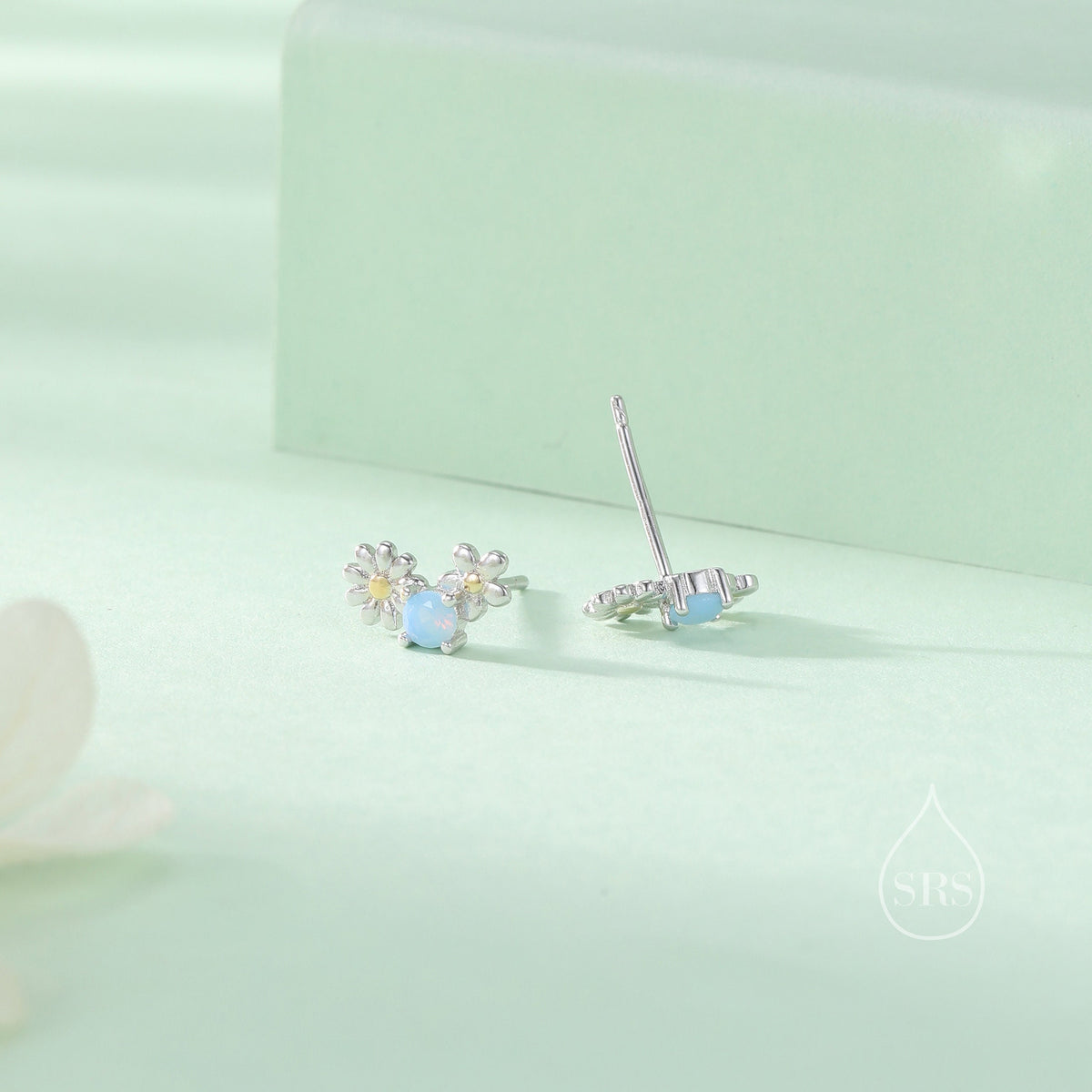 Tiny Forget Me Not Flower Bouquet CZ Stud Earrings in Sterling Silver, CZ Flower Cluster Stud Earrings