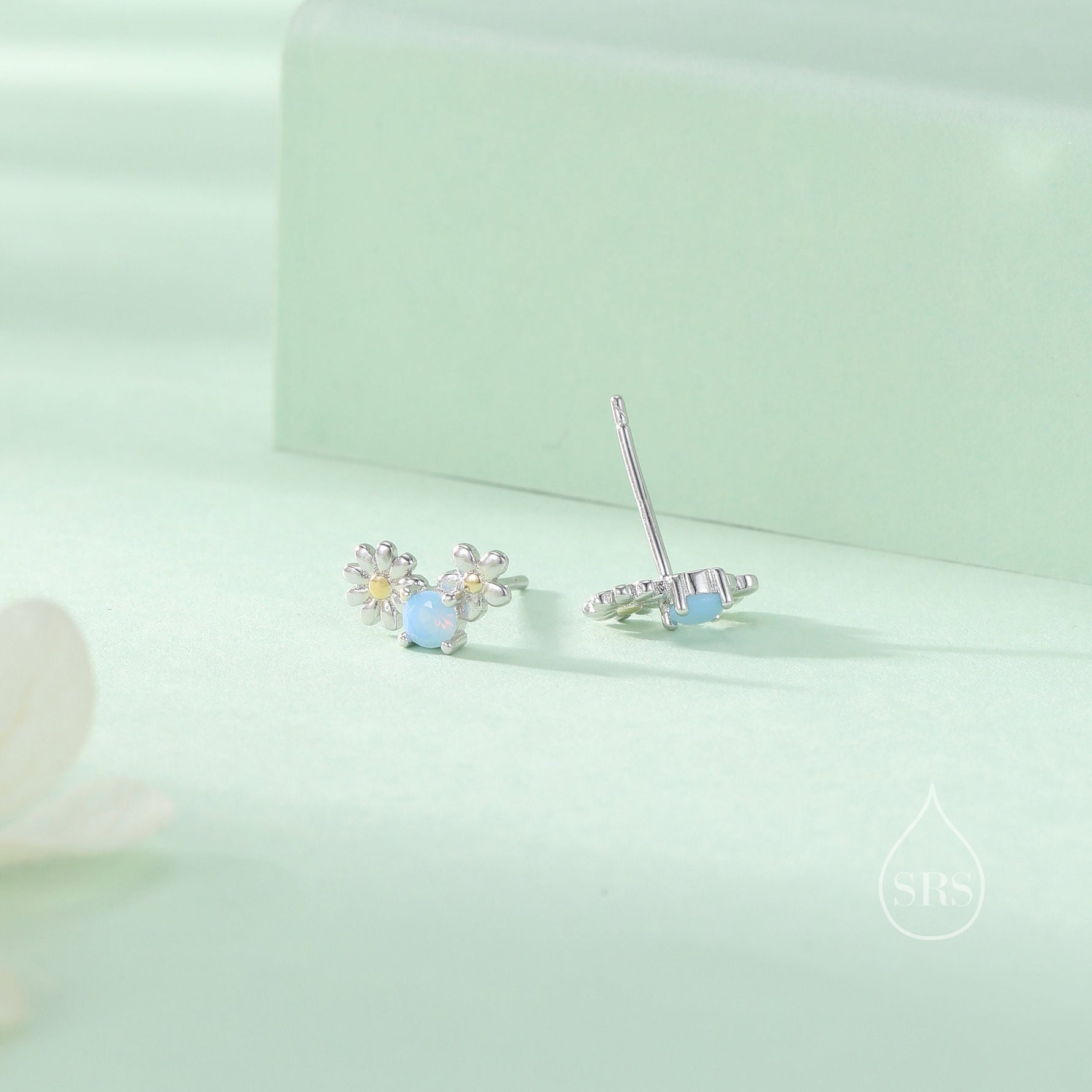 Tiny Forget Me Not Flower Bouquet CZ Stud Earrings in Sterling Silver, CZ Flower Cluster Stud Earrings