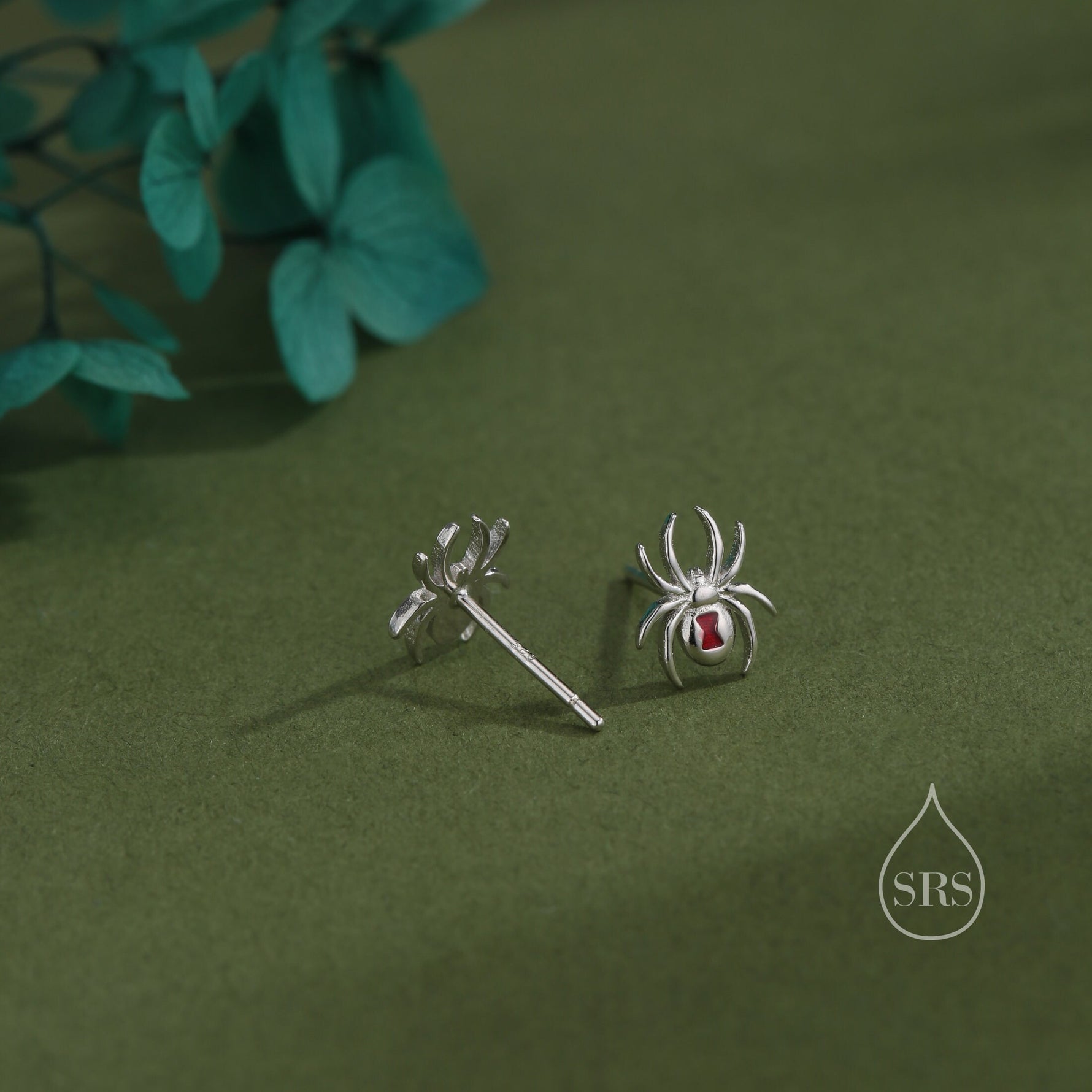 Black Widow Spider Enamel Stud Earrings in Sterling Silver, Silver or Gold,Animal Earrings, Nature Inspired, Insect Earrings