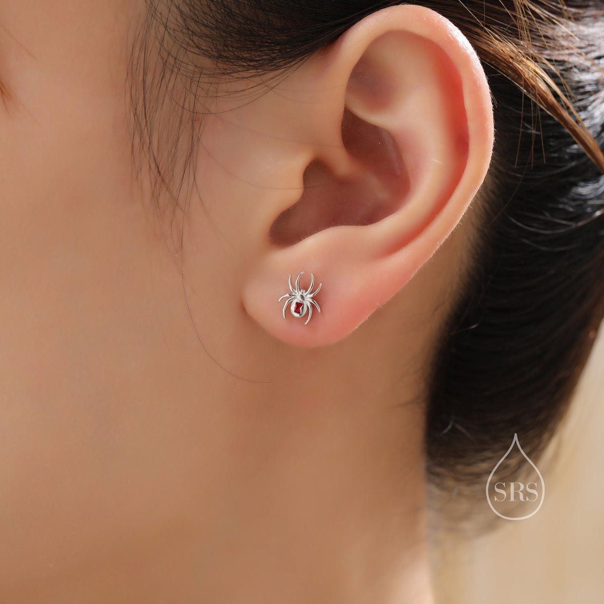 Black Widow Spider Enamel Stud Earrings in Sterling Silver, Silver or Gold,Animal Earrings, Nature Inspired, Insect Earrings