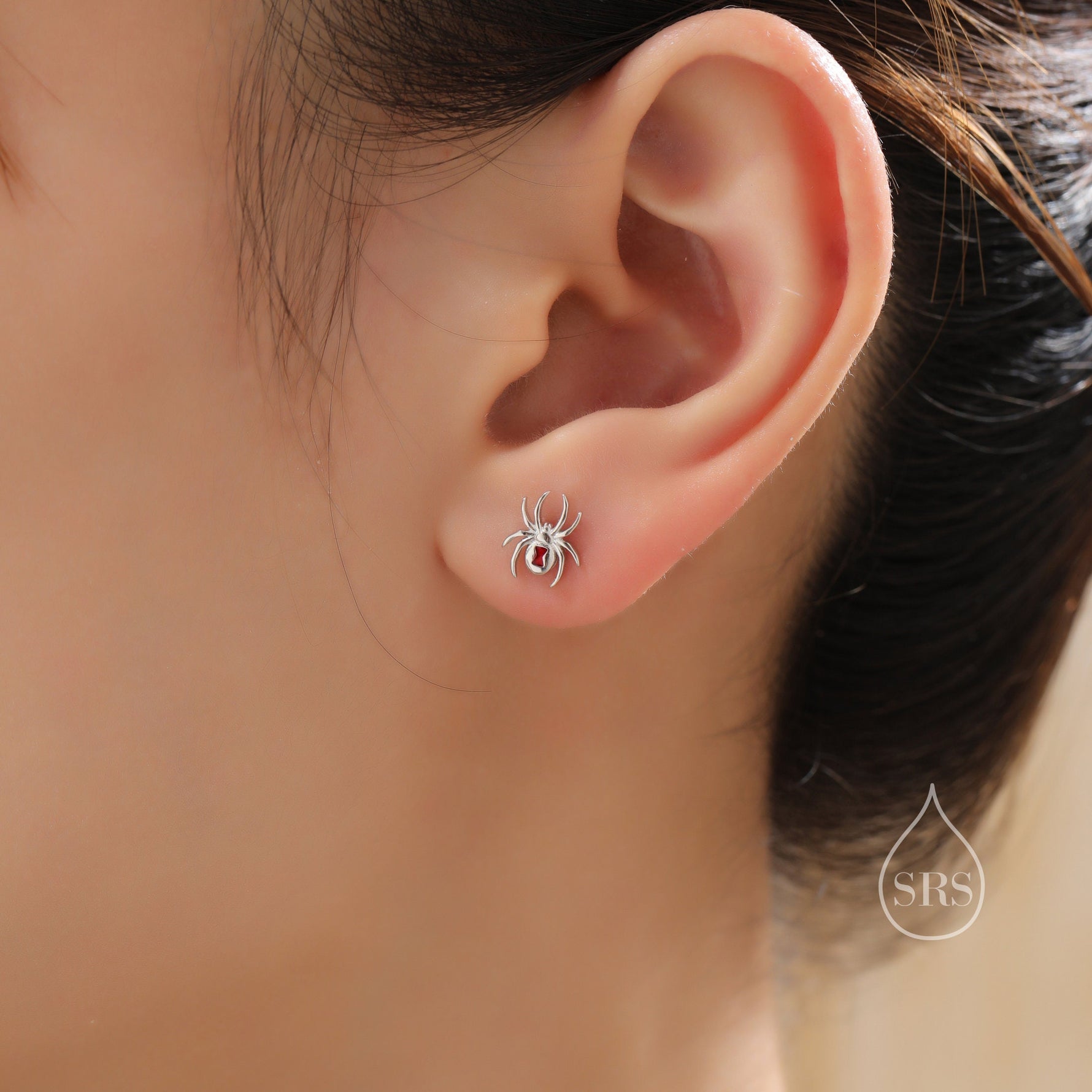 Black Widow Spider Enamel Stud Earrings in Sterling Silver, Silver or Gold,Animal Earrings, Nature Inspired, Insect Earrings