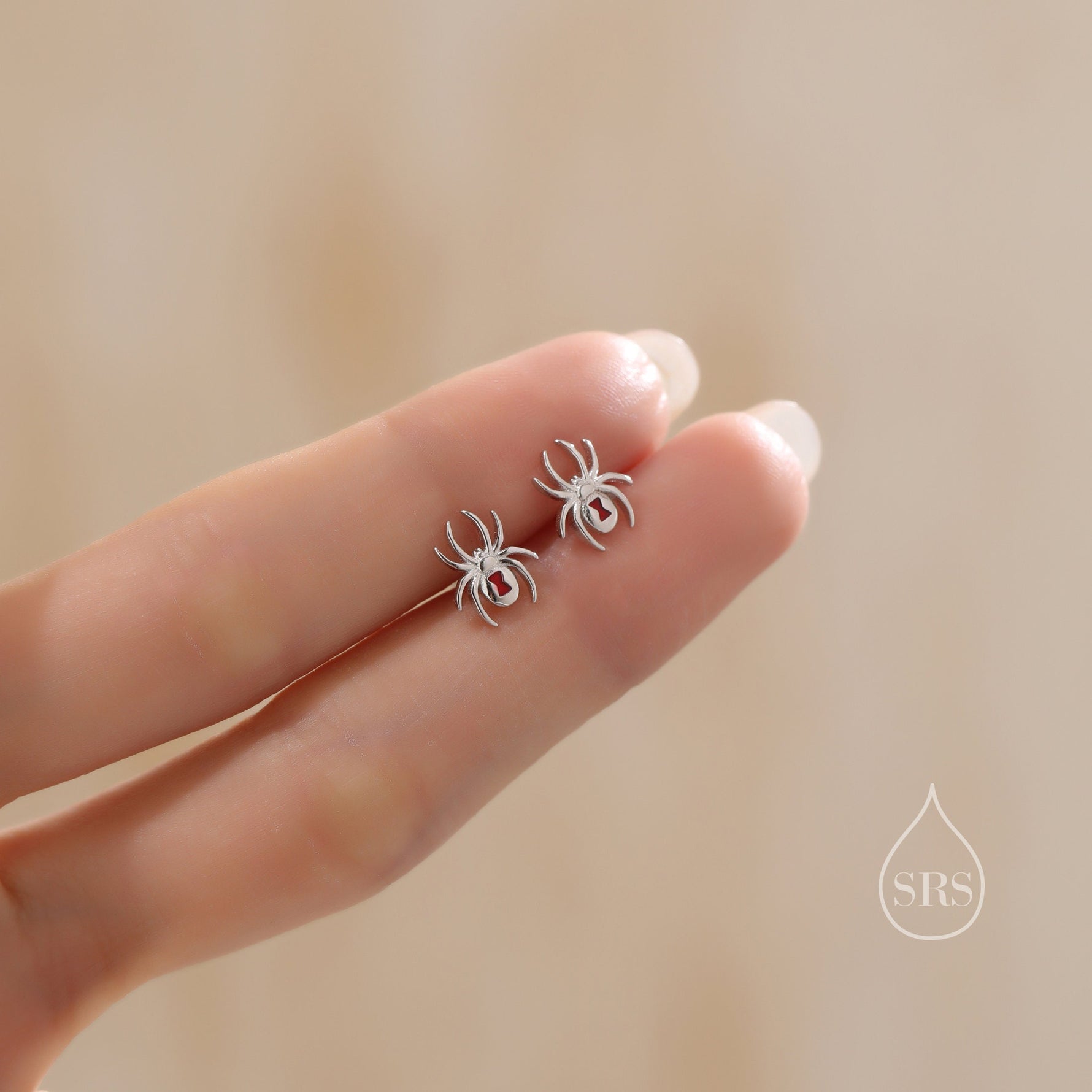 Black Widow Spider Enamel Stud Earrings in Sterling Silver, Silver or Gold,Animal Earrings, Nature Inspired, Insect Earrings