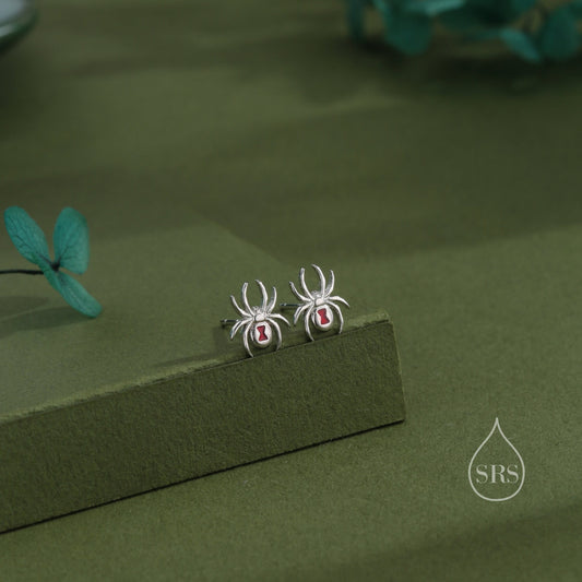 Black Widow Spider Enamel Stud Earrings in Sterling Silver, Silver or Gold,Animal Earrings, Nature Inspired, Insect Earrings