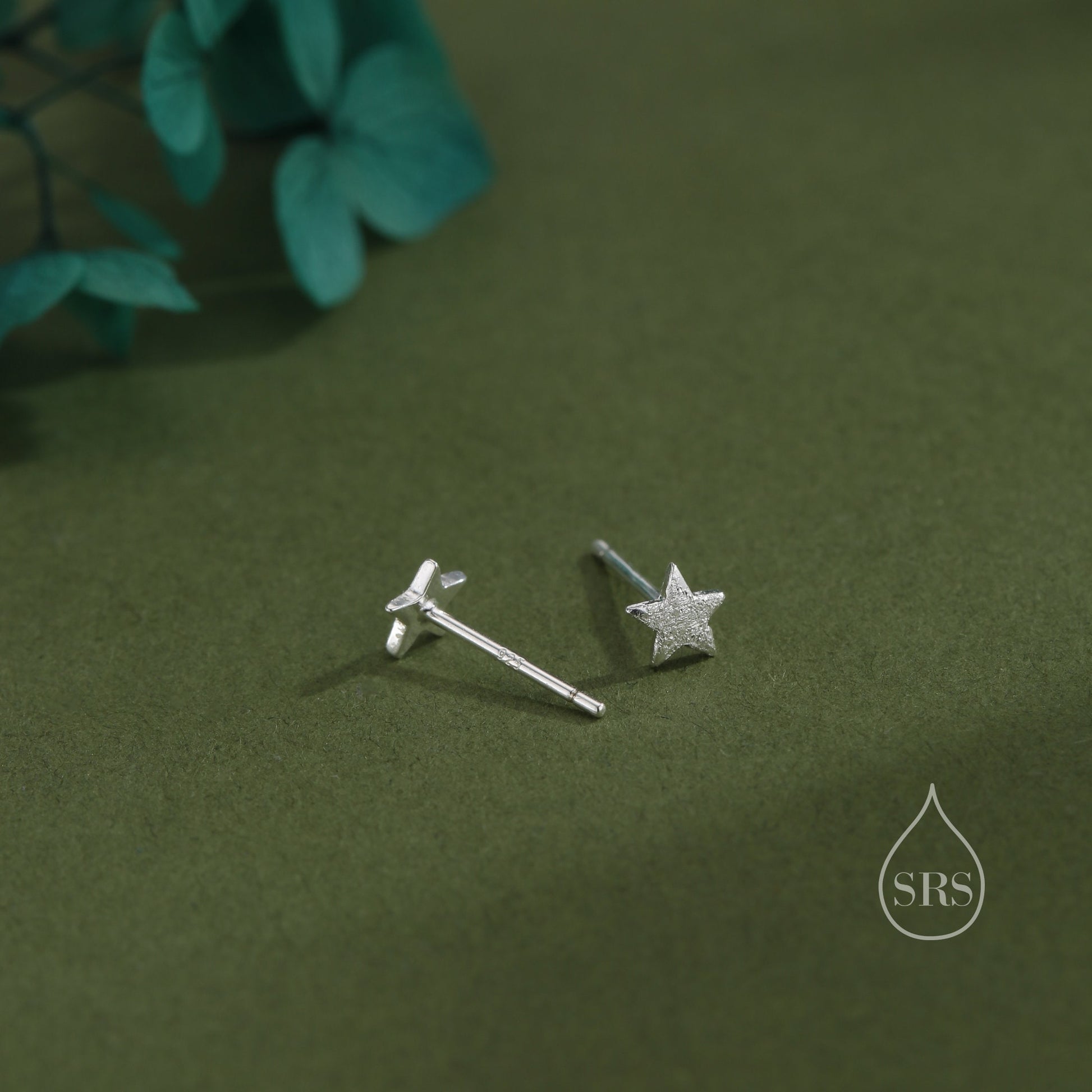 Sterling Silver Tiny Little Textured Star Stud Earrings - Cute Fun Minimalist Geometric Jewellery - Gold and Rose Gold, Textured Finish