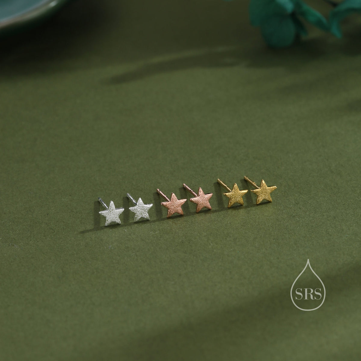 Sterling Silver Tiny Little Textured Star Stud Earrings - Cute Fun Minimalist Geometric Jewellery - Gold and Rose Gold, Textured Finish