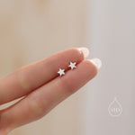 Sterling Silver Tiny Little Textured Star Stud Earrings - Cute Fun Minimalist Geometric Jewellery - Gold and Rose Gold, Textured Finish