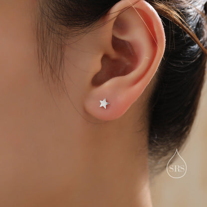 Sterling Silver Tiny Little Textured Star Stud Earrings -  Cute Fun Minimalist Geometric Jewellery - Gold and Rose Gold, Textured Finish