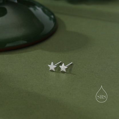 Sterling Silver Tiny Little Textured Star Stud Earrings - Cute Fun Minimalist Geometric Jewellery - Gold and Rose Gold, Textured Finish